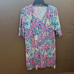 Women’s Pink Floral V-Neck Dress or Swim Cover-Up